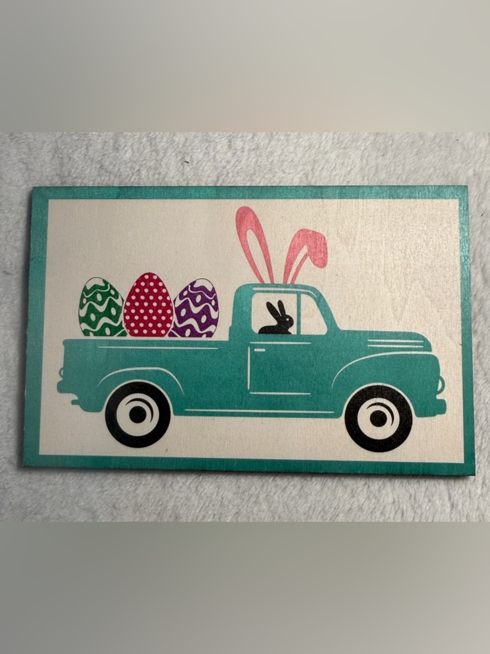 Turquoise Vintage Truck Easter Wall Art Decor with Bunny